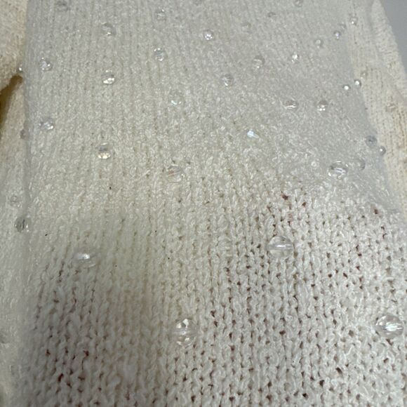 Vintage Sweater Vtg 70s 80s Cream Round Neck Embellishment Pullover Women’s Sz L - Picture 7 of 11